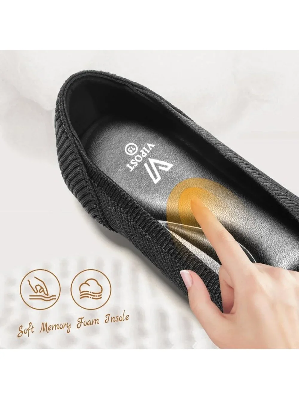 Women's Black Pointed Toe Comfort Foldable Slip On Dressy Knit Ballet Flat Shoes
